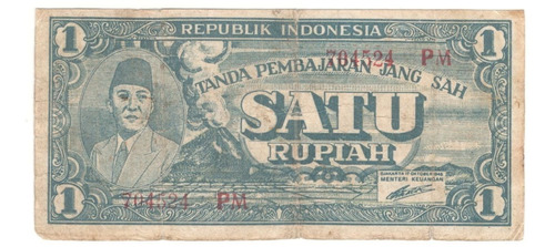 Billete Indonesia 1 Rupia (1945) Volcan / 1er Presidente