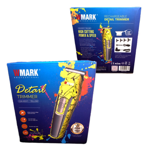 Aparador De Pelo Wmark C24 Amarelo + Base Maquina De Cabelo
