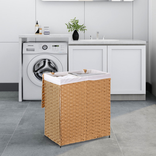 Mu:4life Cesto De Lavandería Rattán 110 L Con Tapa Y Bolsa Color Natural