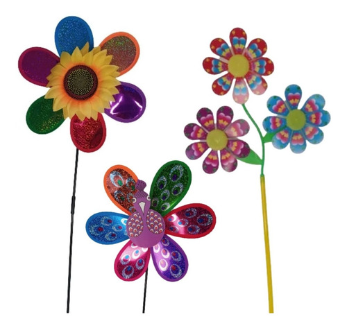 Imagem 1 de 5 de 3 Cata-vento Pavão Flor Girassol P/ Decoração Jardim Varanda