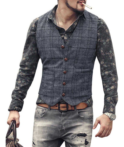 Chaleco De Negocios Para Hombre, Abrigo Formal A Cuadros Par