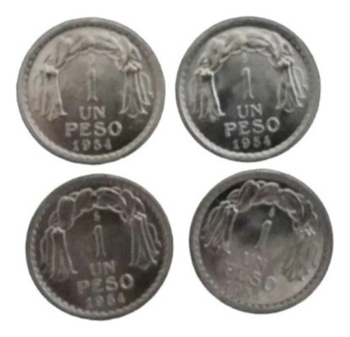 4 Monedas Chile 1 Peso 1954 Unc Aluminio