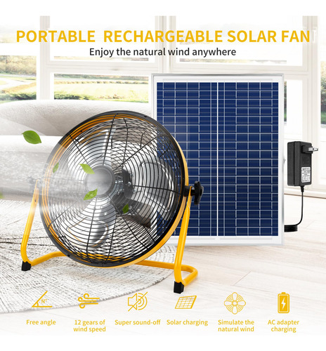 Ventilador Solar Portátil Recargable De 16 Pulgadas