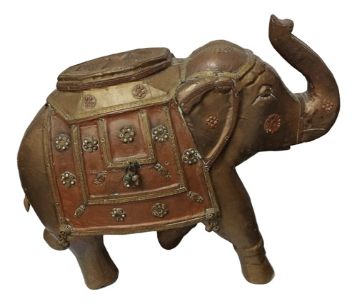 Figura Elefante Madera Bronce Y Cobre Hecho En La India 