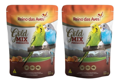 Kit 2 Unidades Reino Das Aves Ração Gold Mix Periquito 500g
