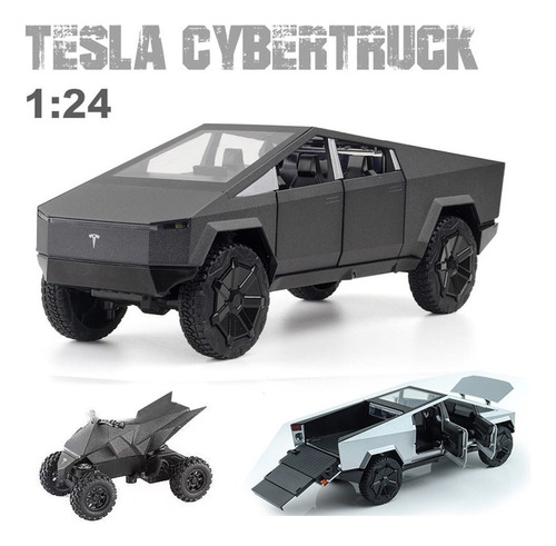 Tesla Cybertruck Pickup 1/24 Miniatura Metal Coche Con Moto