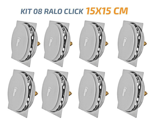 Kit 08 Ralo Click Quadrado 15x15 Inox Veda Cheiro E Insetos
