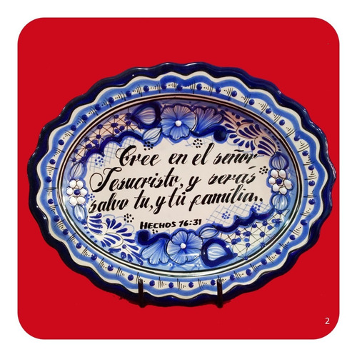 Imagen 1 de 3 de Platón Placa Talavera Poblana Versículo Bíblico Hechos 16:31