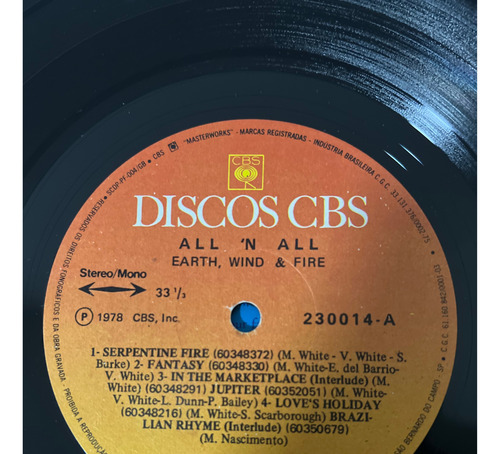Earth, Wind & Fire - Alln All - 1978 - Lp - Vinil (Usado)