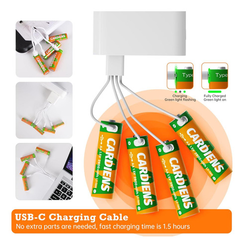 Cardiens Baterías Aa Recargables Por Usb, Baterías Aa De De