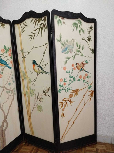Biombo Antiguo 2 Vistas . Pintado A Mano De Aves