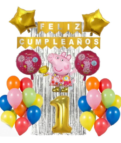 Decoración Peppa Pig Globos Fiesta De Cumple 32 Pcs. 