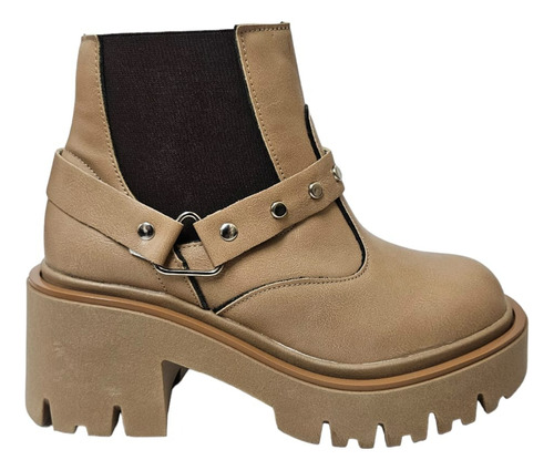 Bota Tamagiu Mujer Moda Elastico  Cuero Veggie Taco Tierra