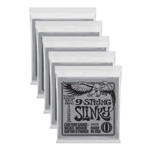 5 Pack Ernie Ball 2628 9-string Slinky Nickel Wound Elec Eeb