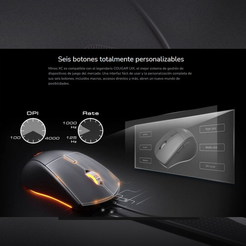 Imagen 7 de 10 de Mouse Gamer Cougar Combo Minos Xc 4000 Dpi+ Pad Speed Xc