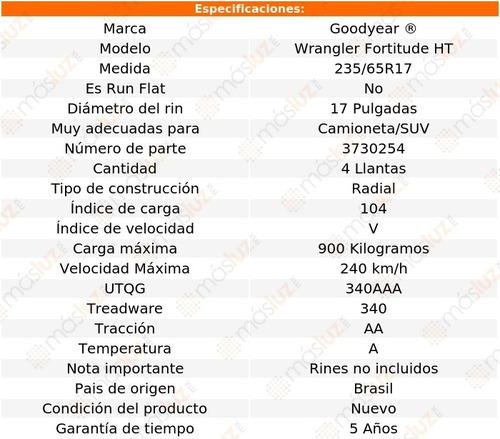 4 Llantas Wrangler Fortitude Ht Goodyear 235/65r17 104v