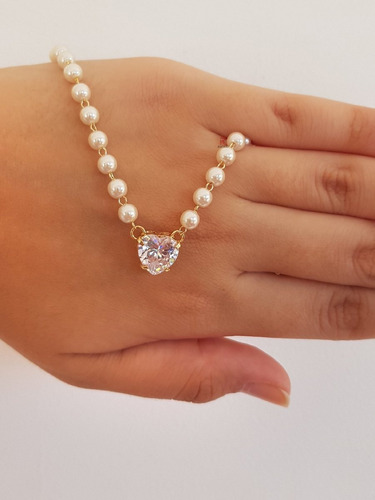 Colar Pérolas Verdadeiras Feminino Gargantilha Pingente Ouro Cor Dourado