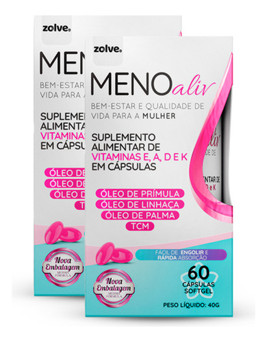 2un Meno Aliv® Com Vitaminas A, D, E E K 60 Cápsulas