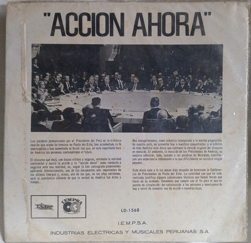 Jch- Fernando Belaunde Terry Accion Ahora Discurso Lp (Usado)