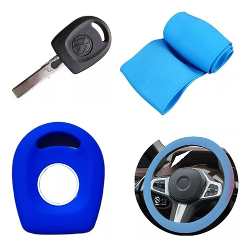 Cubre Volante + Funda Llave Silicona - Vw Gol Trend - Azul