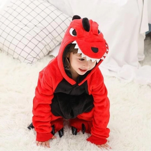 Imagen 5 de 10 de Pijama Kigurumi Dinosaurio Niños Abrigado Suave Disfraz