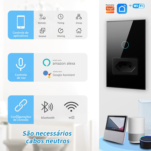 2 Interruptores Inteligentes Wifi,1 Botão De Toque,1 Tomada