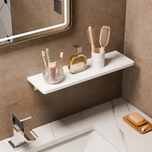 Estante Flotante Mármol Pared Baño Moderno Resistente, Blanc
