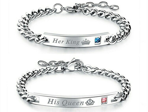 Hermosas Pulseras Parejas Her Queen Y Her King Amor Acero
