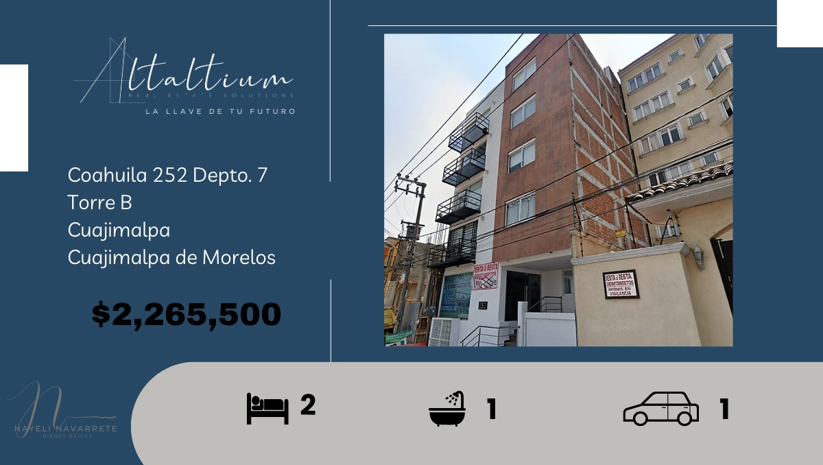 Venta De Departamento En Coahuila 252 Depto. 7 Torre B, Cuajimalpa, Cerca De Centro Médico Abc Santa Fé