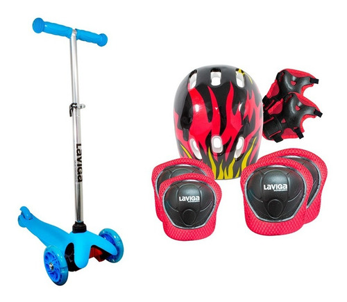 Scooter Patín Diablo Infantil+casco Protecciones 3 A 6 Años Color Azul/negro