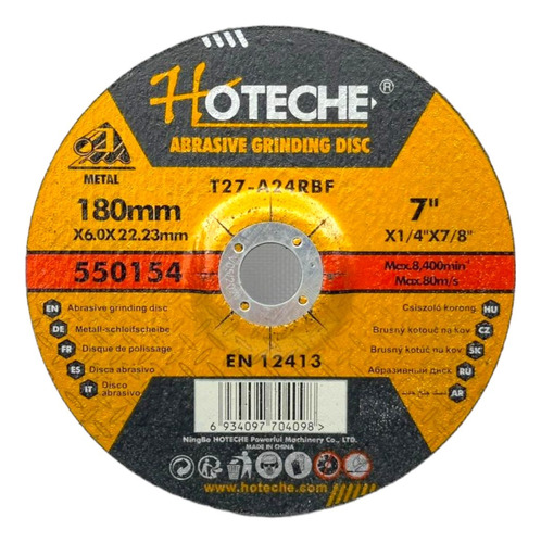 Disco De Desbaste Hoteche 7 PuLG 180mmx6.0x22.23mm X5 Und