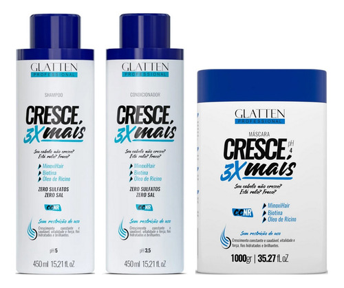  Glatten Cresce 3x Mais Shampoo E Condicionador E Máscara