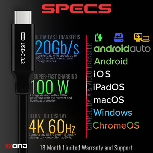 Cable Xzond Usb-c A Usb-c 32 Gen 2x2 Transferencia De Datos