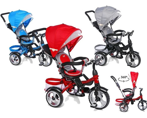 Imagen 5 de 8 de Triciclo Infantil Bebe Manija Direccional Asiento Gira 360