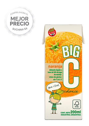 Imagen 1 de 4 de Jugo Big C 200ml Pack X27 Sabor Naranja Suchina Sa