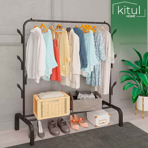 Perchero Rack Armable Ropa Organizador Closet Hogar Ganchos Color Negro