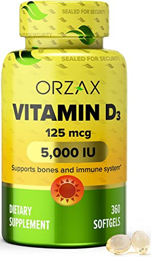 Orzax Vitamina D3 5000 Iu, Suministro De 360 Días, K8n3k