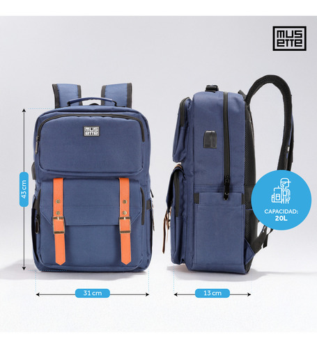 Mochila Ejecutiva Azul para Laptop 15.6” Reforzada Impermeable con Puerto USB