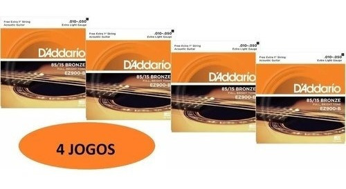 Kit 4 Encordoamento Corda Violão Daddario 010 Ez900 B Bronze