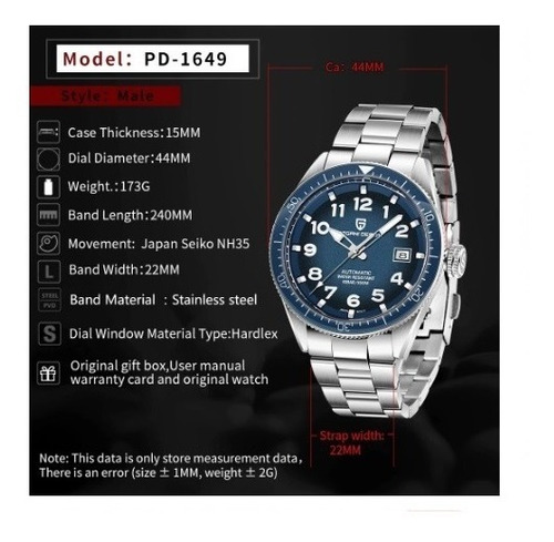 Relógio Auto Pagani Design Diver 100m Movimento Seiko Pd1649