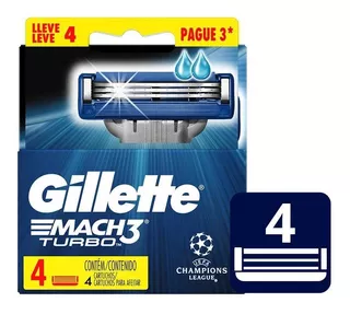 4 Repuestos Para Afeitar Gillette Mach3 Turbo