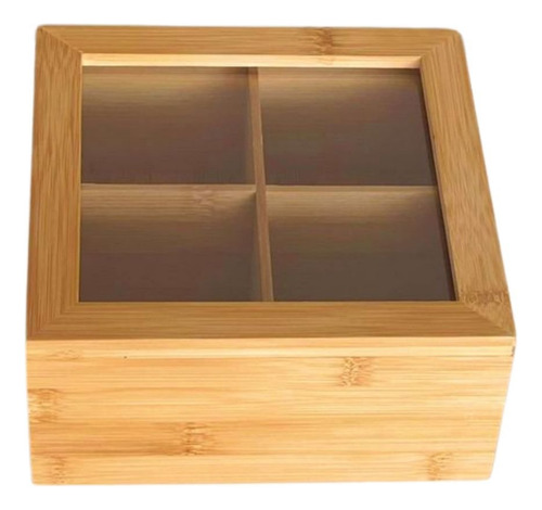 Caja De Te Madera Bamboo 4 Divisiones Tapa Acrilico