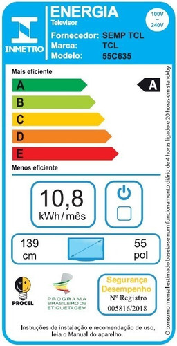 Smart TV TCL C635 Series 55C635 QLED Google TV 4K 55" 100V/240V