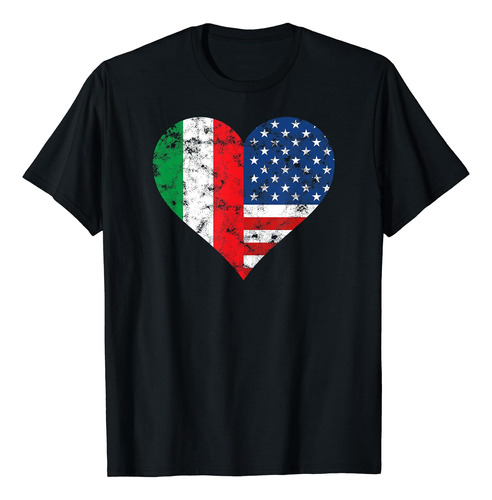 Camiseta Con Bandera De Corazón De Italia Y Estados Unidos P