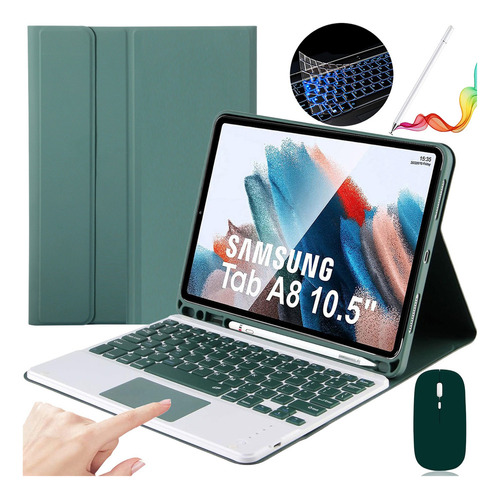 Funda C/teclado Mouse Lapiz Para Galaxy Tab A8 10.5'' Verde