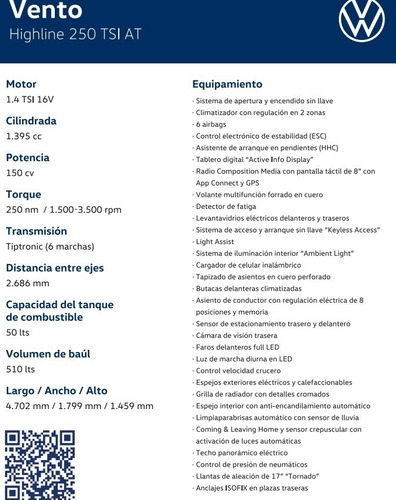 Imagen 18 de 18 de Volkswagen Vento Highline 250 Tsi 150cv 1.4 Turbo! At #28