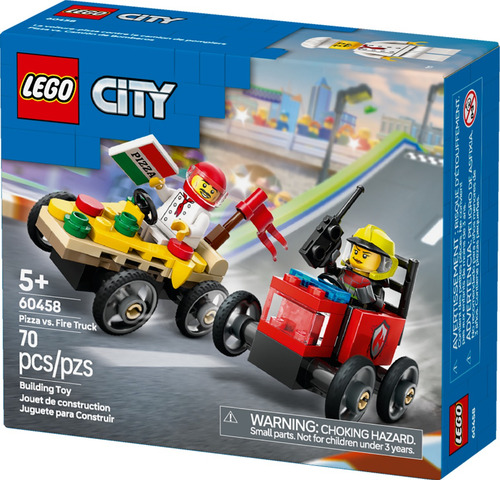 Lego Carros De Corrida Pizza Vs Caminhão Dos Bombeiros 60458 70 Lego City