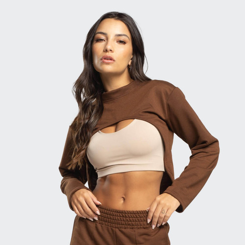 Blusa Manga Longa Moletinho Super Cropped Moda Feminina