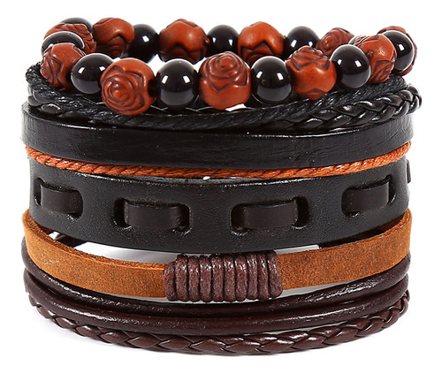 Pulsera De Cuero Trenzado Multicapa For Pareja
