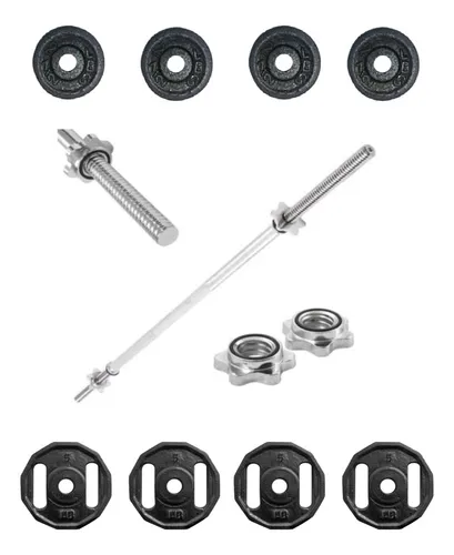 comprar Kit De Pesas 44 Lb Set 8-discos+barra Recta O Curva Gym Prof